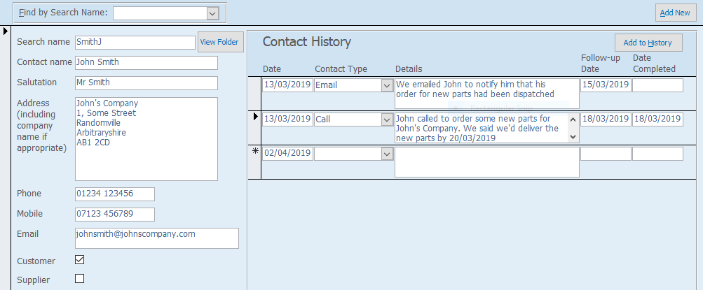 Microsoft Access CRM Database Contact History